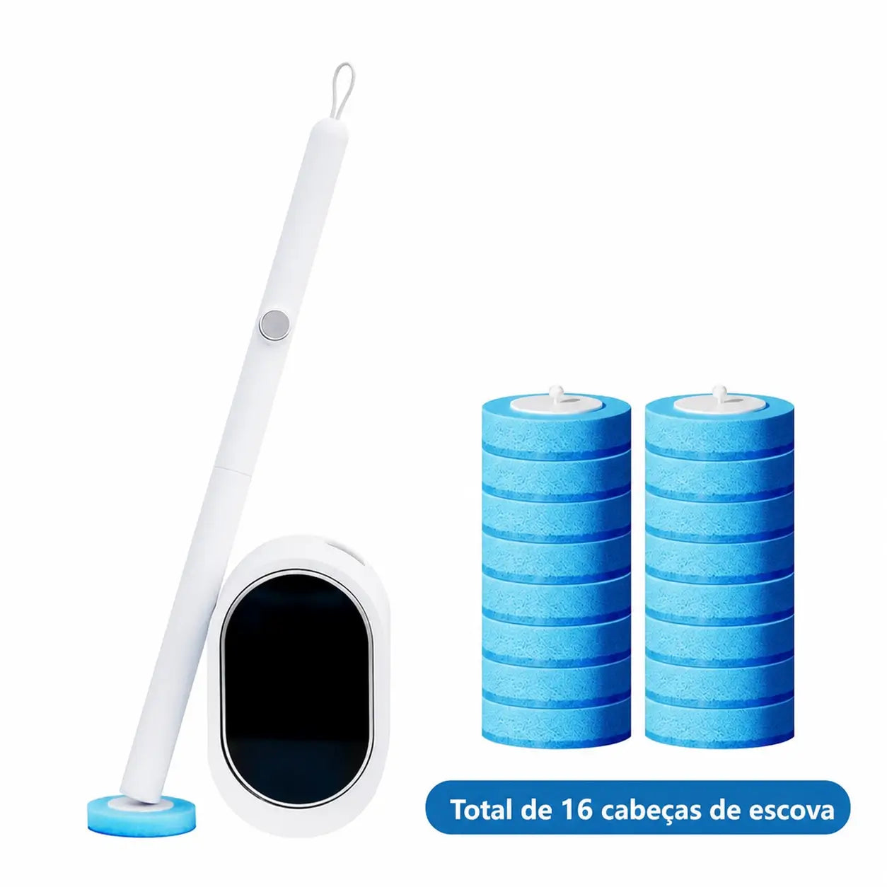 Escova sanitária com refis descartáveis autolimpantes e solução de limpeza para banheiro sem sujeira e sem pré-enxágue no dia a dia prático