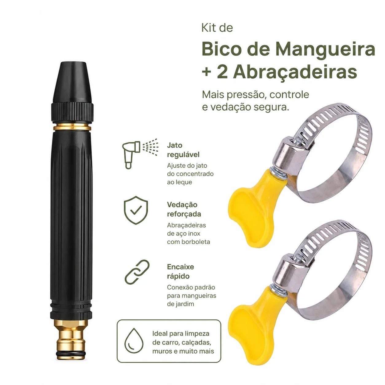 Pistola de água alta pressão com bico ajustável para lavar carro, quintal, plantas e limpeza doméstica com praticidade no dia a dia