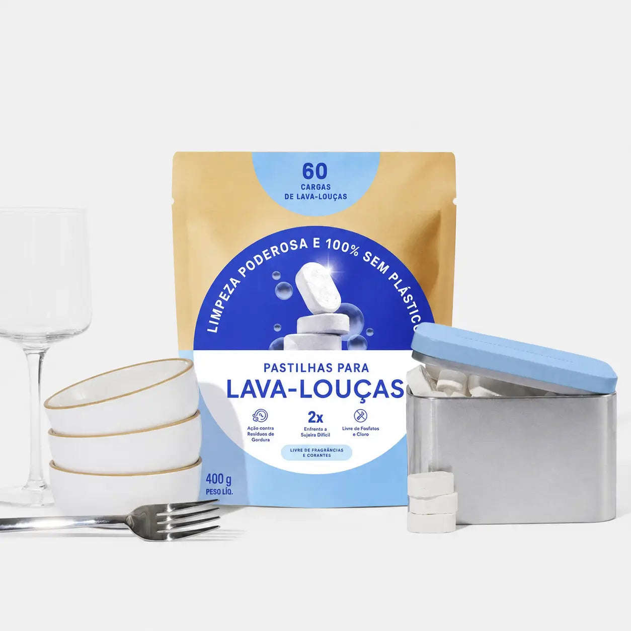 Tabletes para lava-louças sem plástico, minerais e vegetais, sem fragrância, com lata compacta para limpeza diária de cozinhas sustentáveis em casa