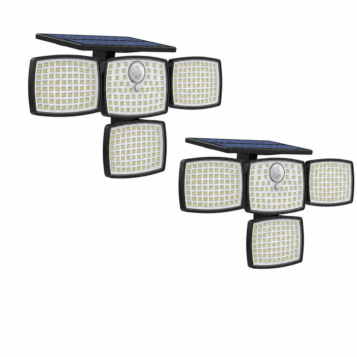 Luminária solar de parede 4500LM com sensor de movimento, controle remoto e 4 cabeças para quintal, jardim e áreas externas seguras