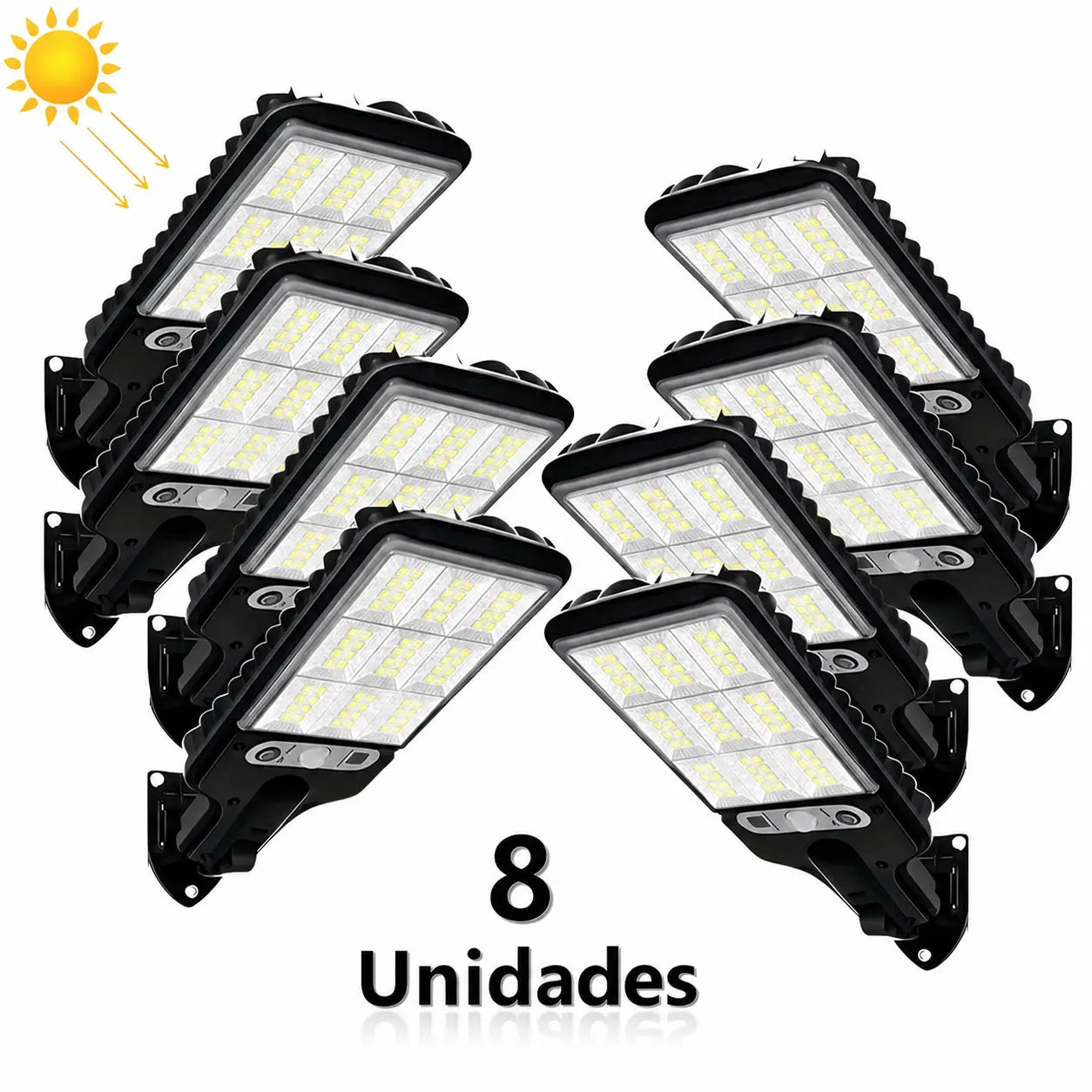 Kit 4 luminárias solares LED para área externa com sensor de presença, controle remoto e 3 modos para quintal e garagem