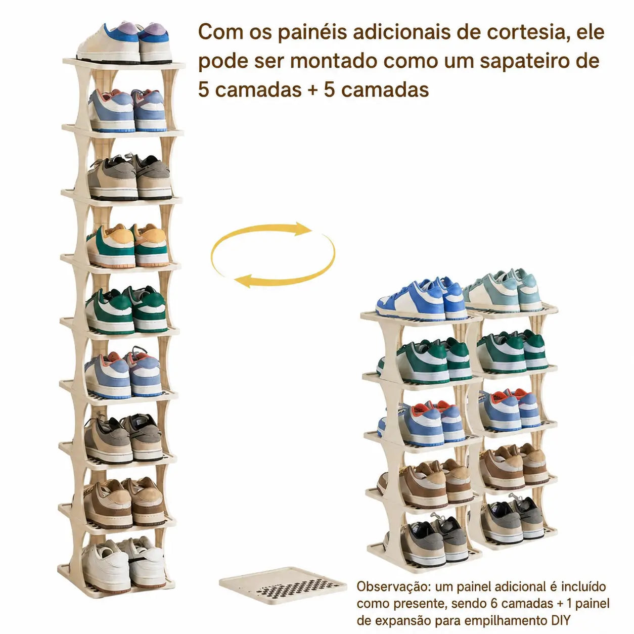 Organizador de sapatos vertical com prateleiras ajustáveis, sapateira economiza espaço para quarto, banheiro, garagem ou escritório e montagem prática sem ferramentas