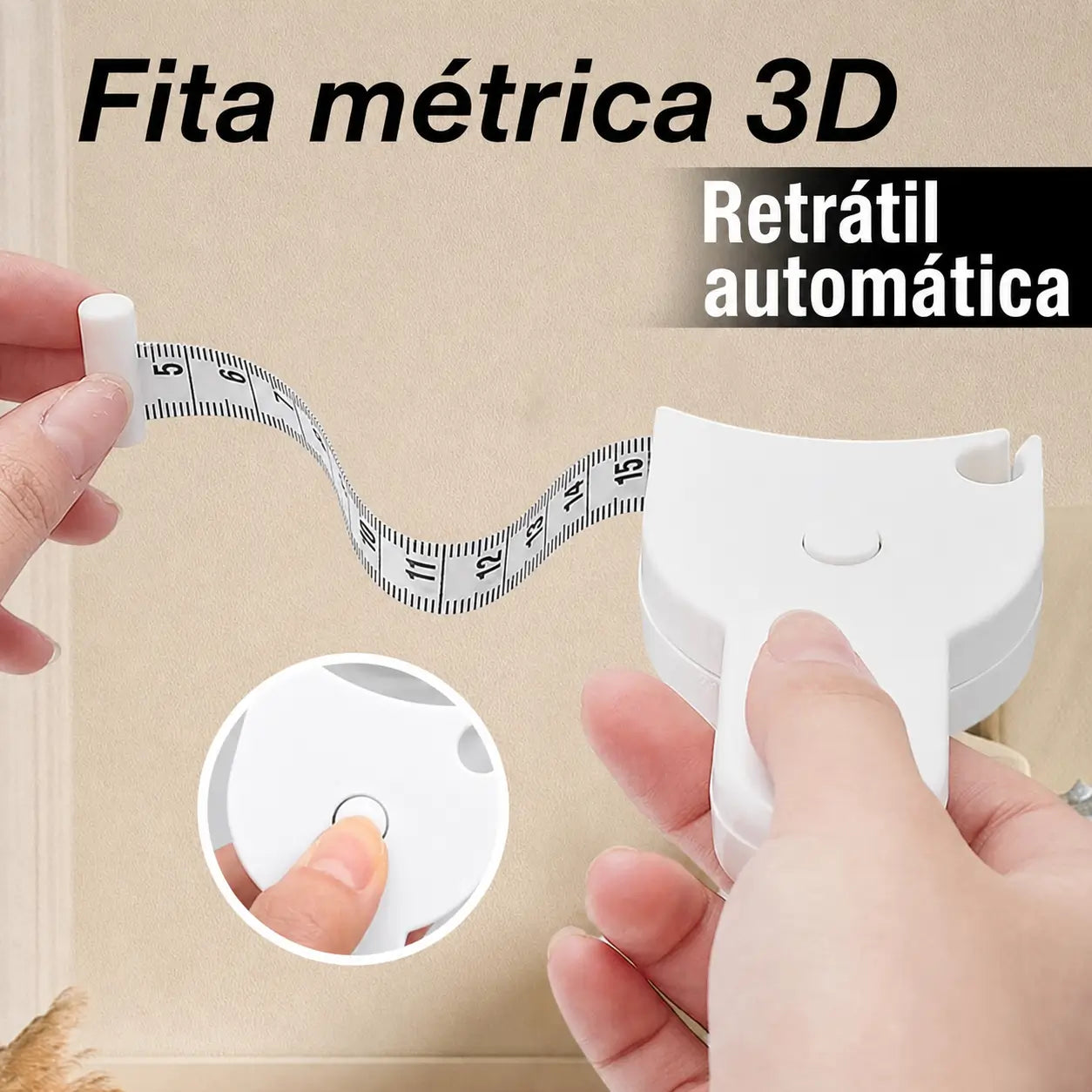 Fita métrica para corpo 3D de 150 cm com retração automática e trava, ideal para fitness, alfaiataria e ajustes de roupas em casa