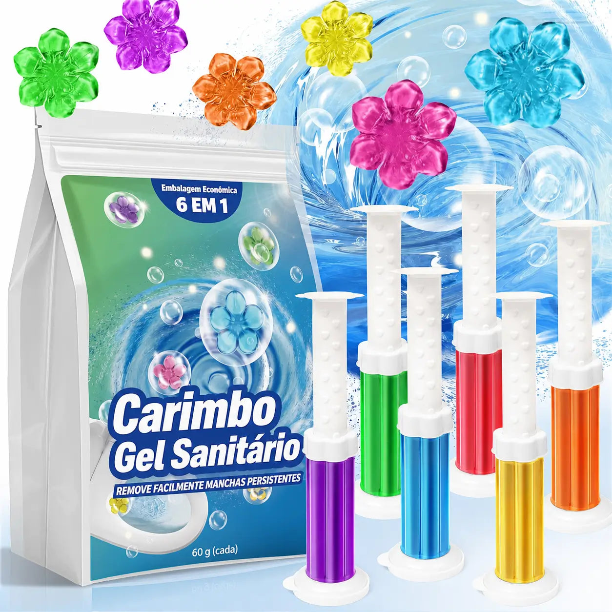 Gel limpador para vaso sanitário com fragrância natural e 84 flores adesivas para banheiros residenciais e comerciais