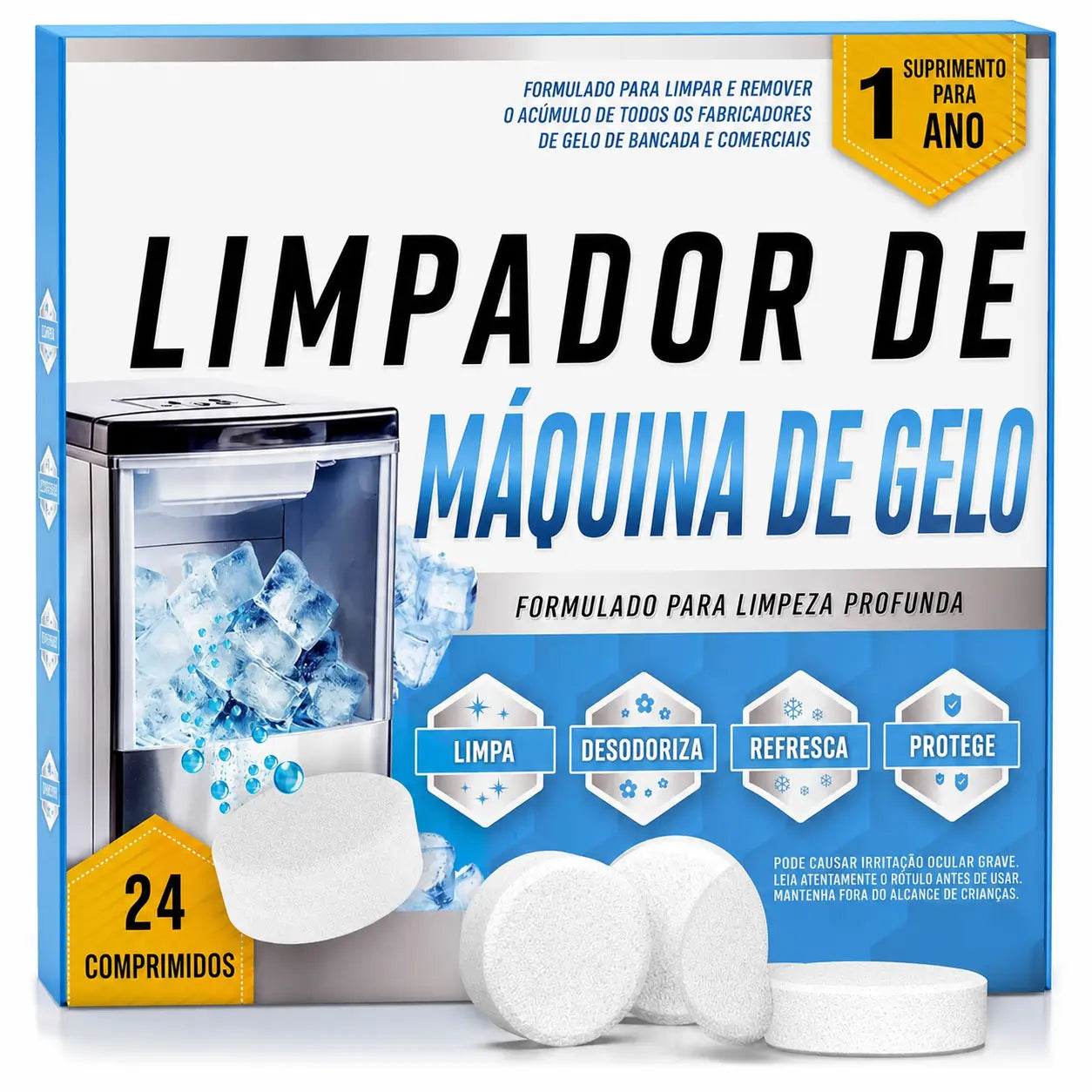 Kit com 24 tabletes limpadores para máquina de gelo, desincrustante sem perfume com ácido cítrico, para modelos portáteis e comerciais diversos