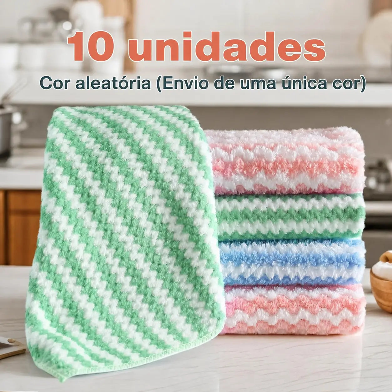 Kit 10 panos de microfibra listrados superabsorventes para cozinha, louças e limpeza sem fiapos nem marcas, reutilizáveis e laváveis