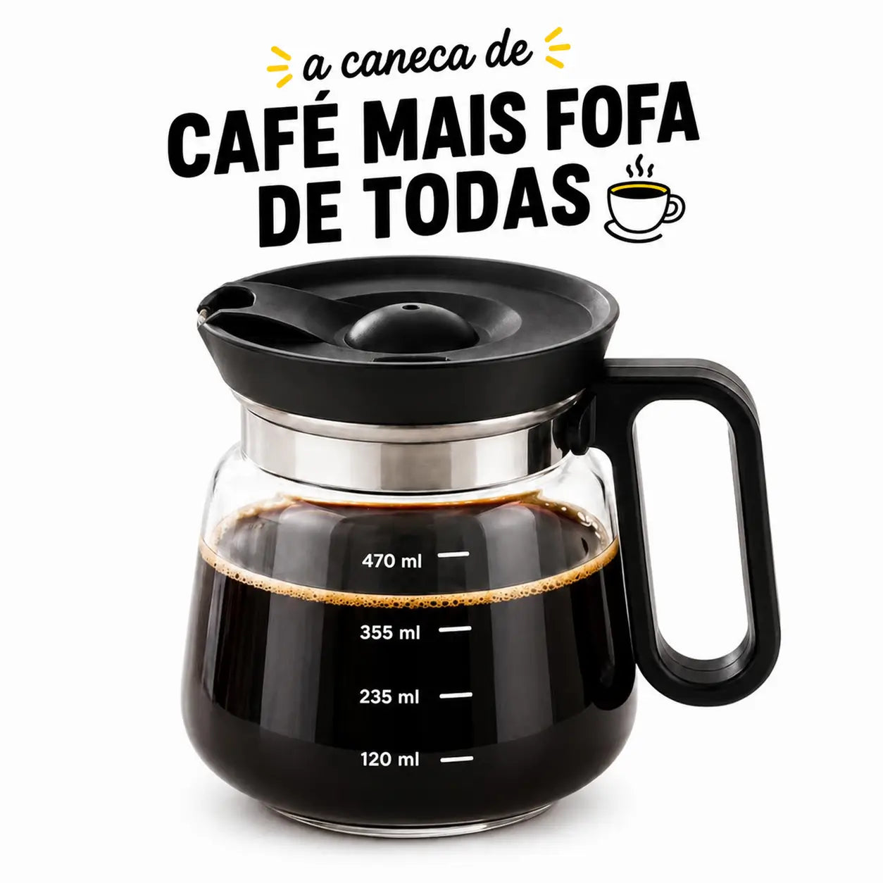 Caneca compacta de vidro 473 ml (16 oz) estilo cafeteira com tampa para presentear quem ama café e bebidas quentes no dia a dia