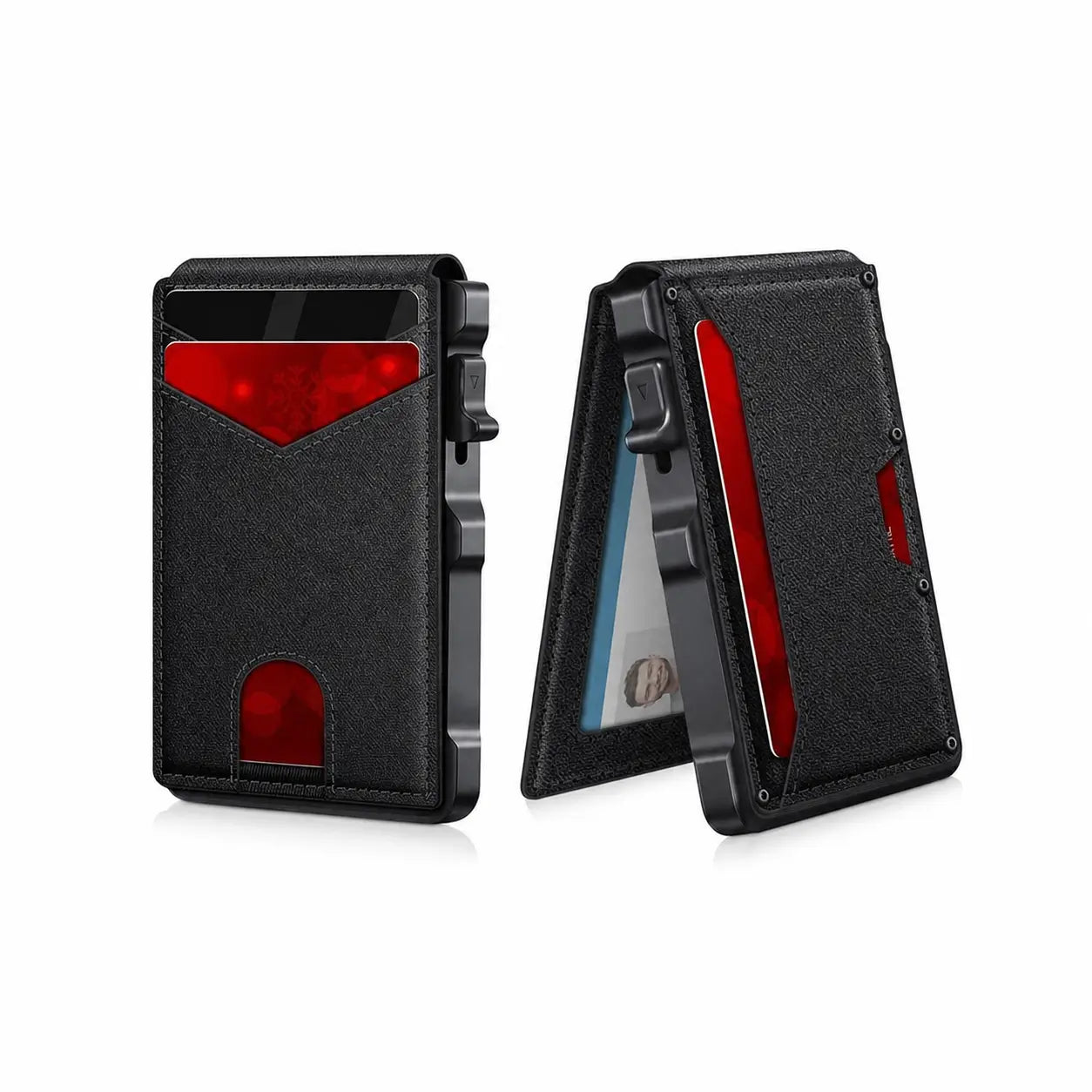 Carteira masculina slim com bloqueio RFID, porta-cartões pop-up e clipe de dinheiro para uso diário no bolso com janela para documento