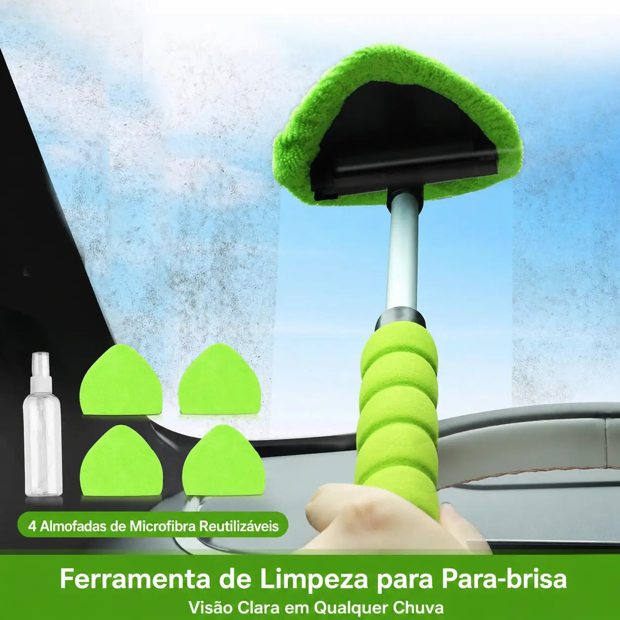 Rodo limpador de para-brisa em microfibra reutilizável com cabo de alumínio para carros, SUVs, caminhões e motorhomes, limpeza interna e externa