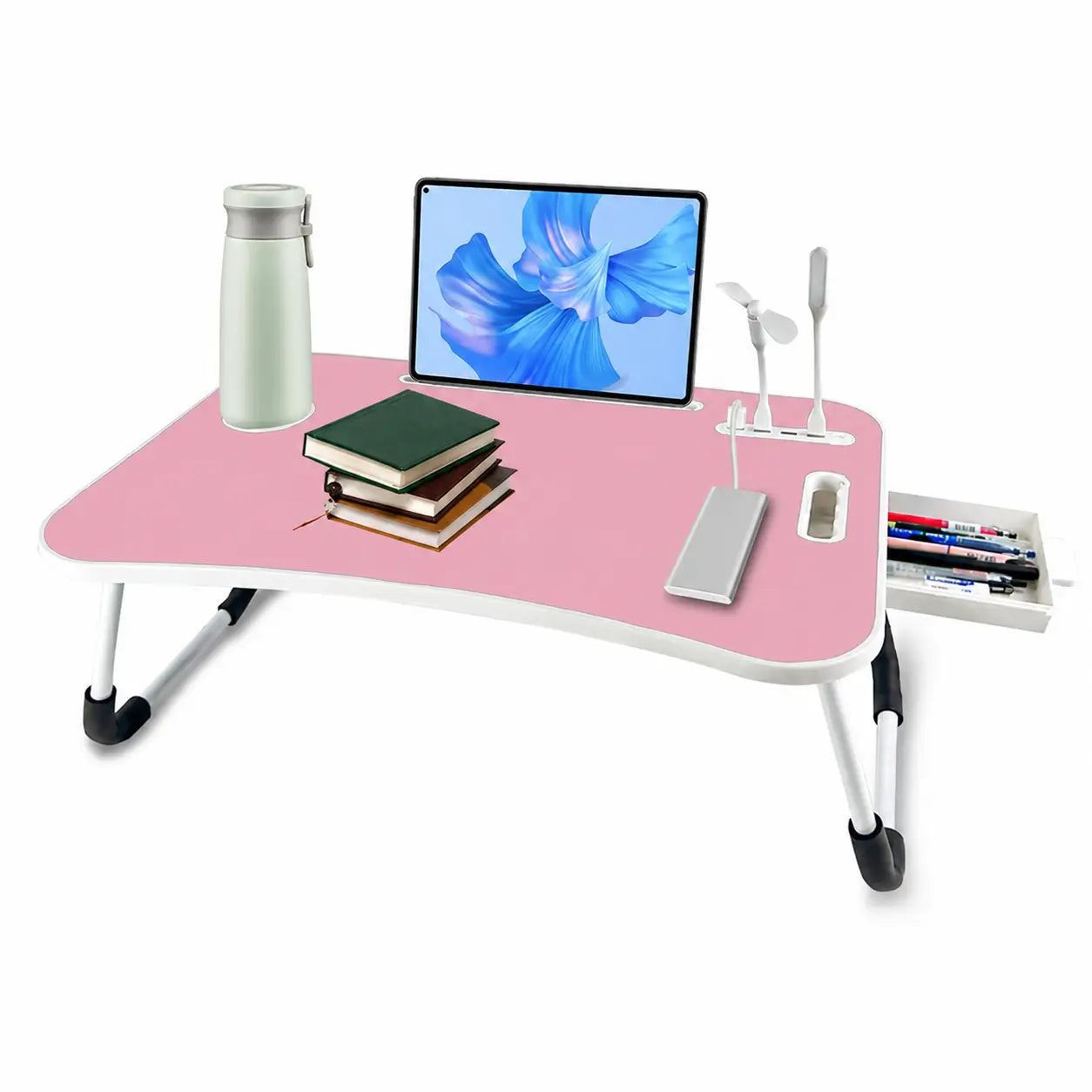 Mesa dobrável para notebook com 4 portas USB, porta-copos e gaveta para trabalhar ou estudar na cama com conforto