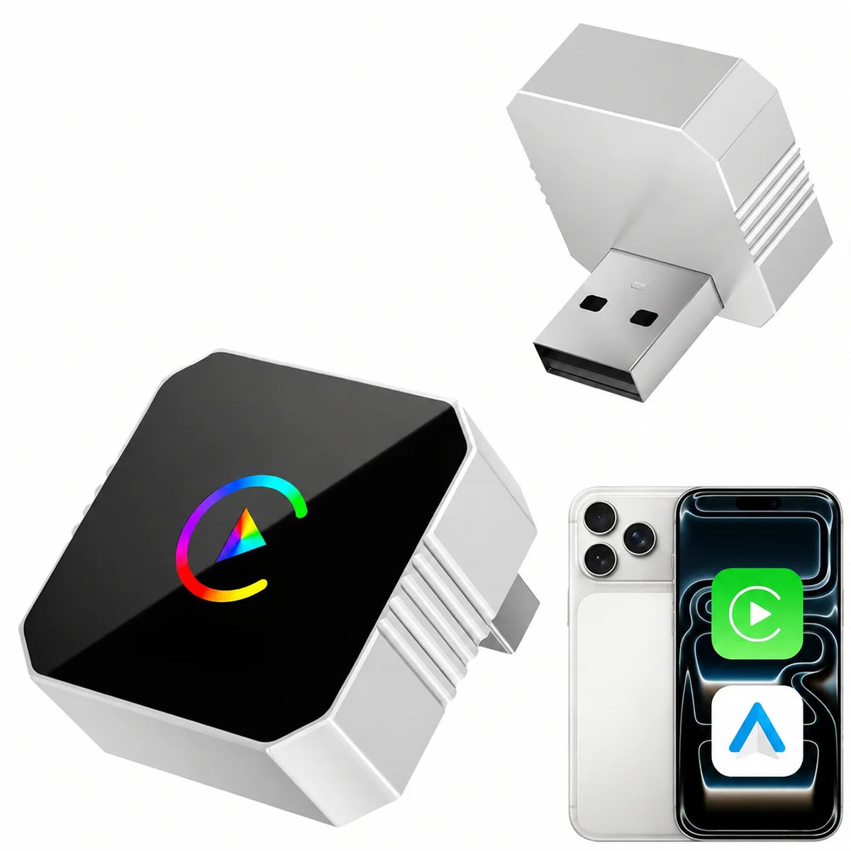 Adaptador CarPlay e Android Auto sem fio com 2 cabos