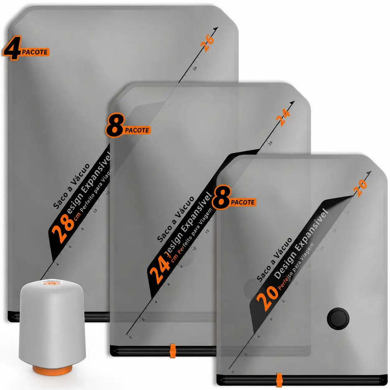 Kit de sacos a vácuo para viagem com bomba USB recarregável, economiza espaço na mala ao organizar roupas e casacos