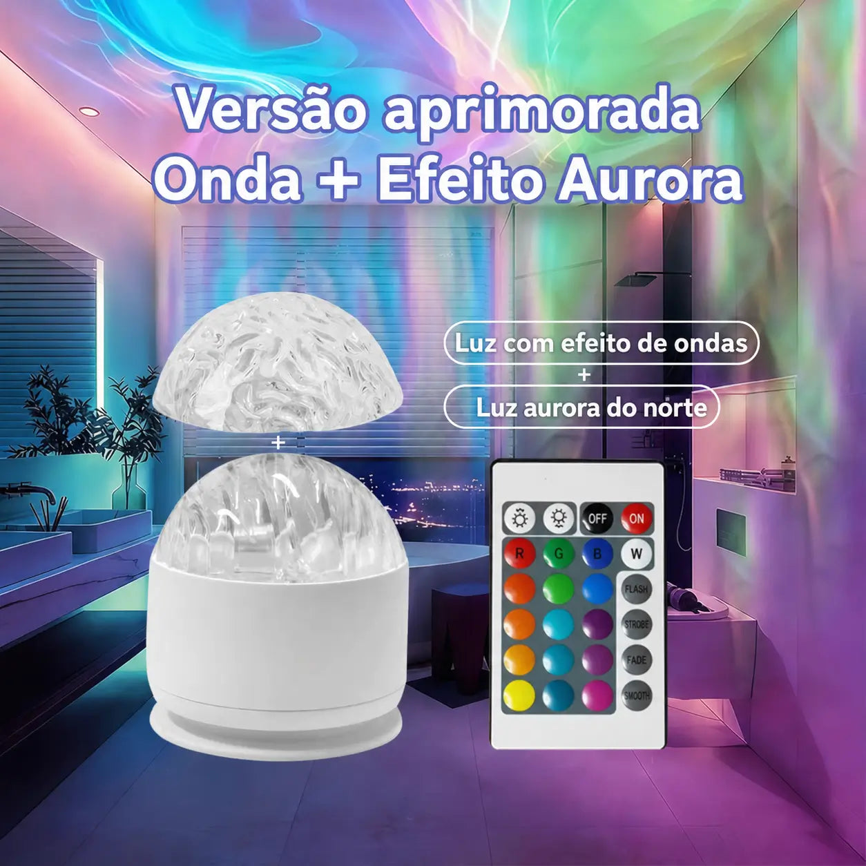 Projetor de luz oceano e aurora com 16 cores LED e controle remoto para quarto, festas e ambientes relaxantes à noite