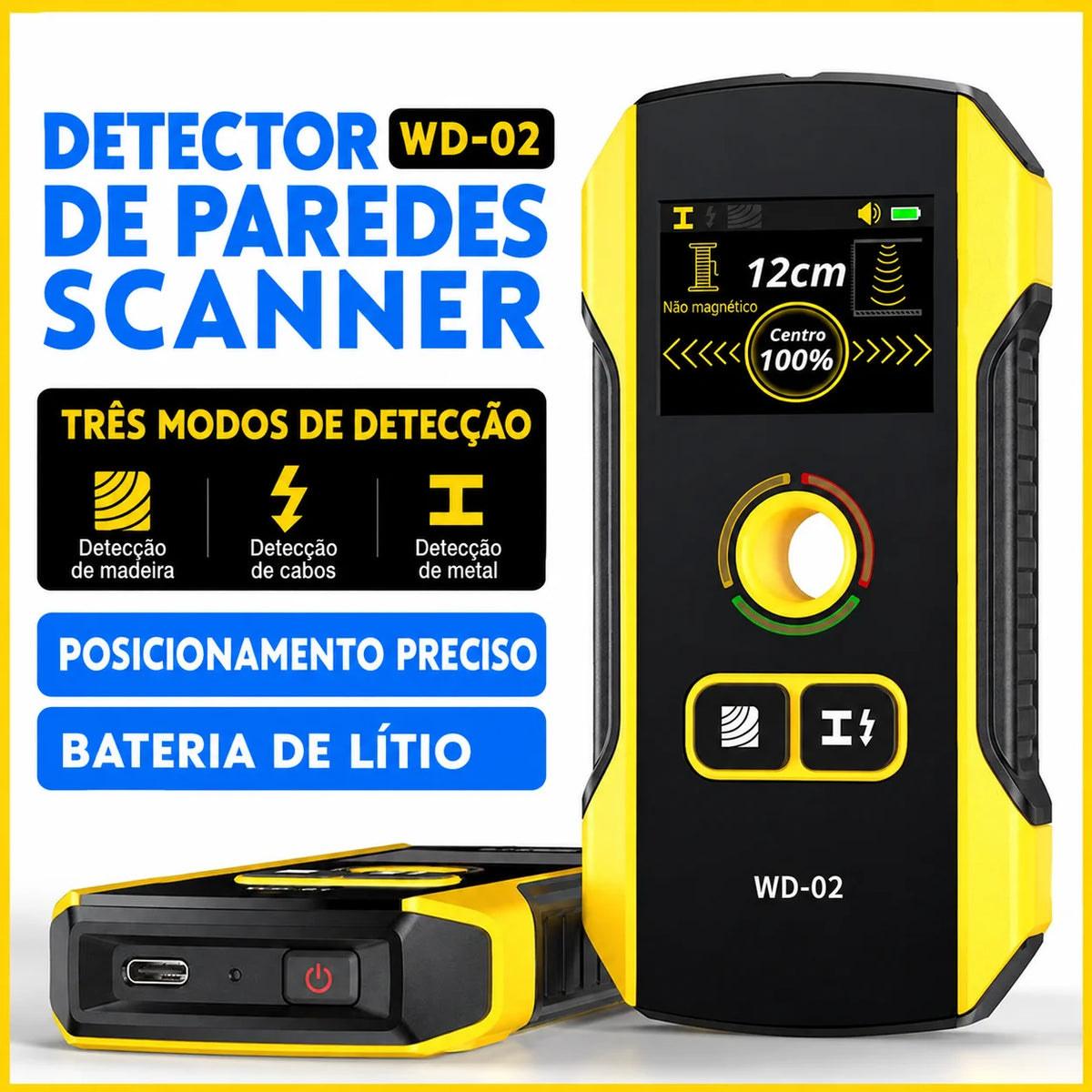 Detector de parede digital com 3 modos de detecção