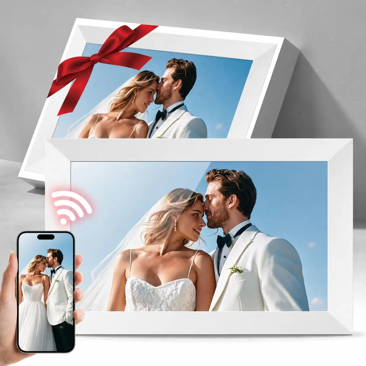 Porta-retrato digital decorativo 25,7 cm (10,1 pol.) com design em madeira e fácil manutenção para presentear e exibir lembranças todos os dias