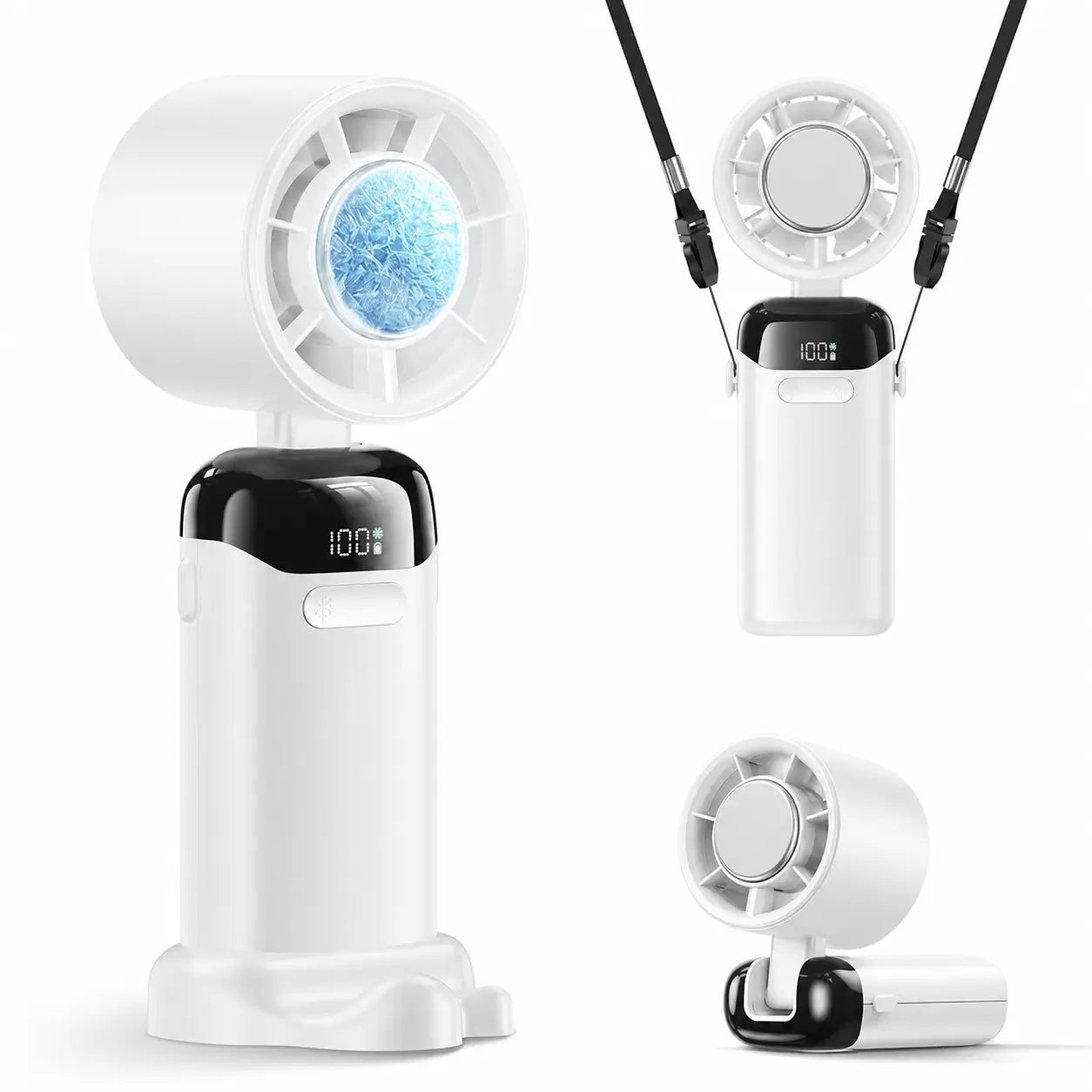 Ventilador portátil turbo 4 em 1 com 200 velocidades, display LED e bateria 3600 mAh para viagem, mesa e pescoço