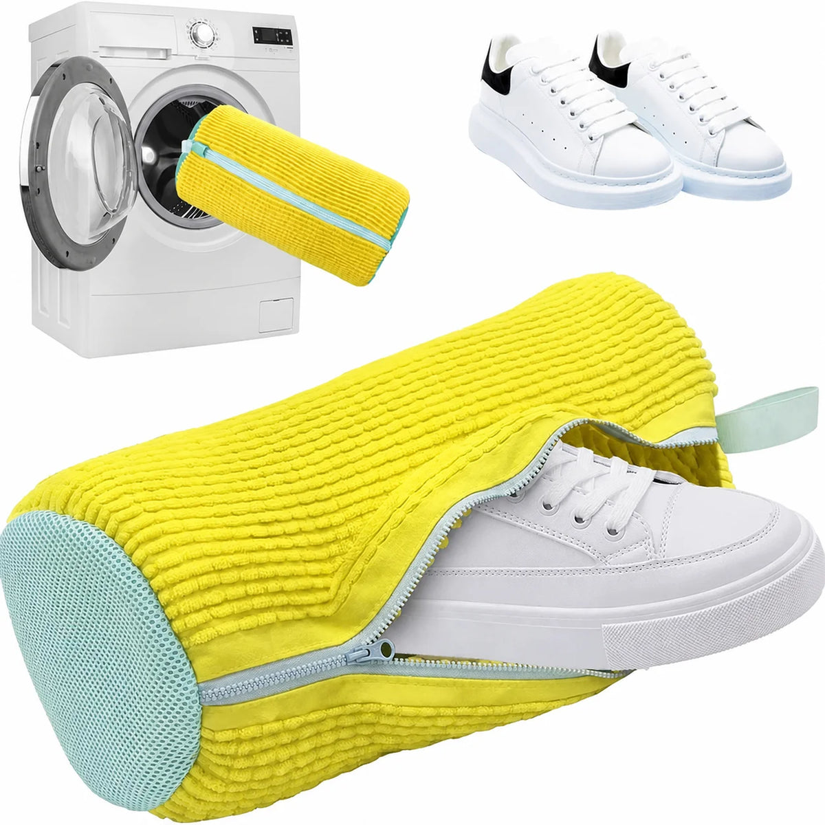 Saco protetor para lavar tênis na máquina com zíper e tela em poliéster para calçados esportivos, casuais e de lona diversos