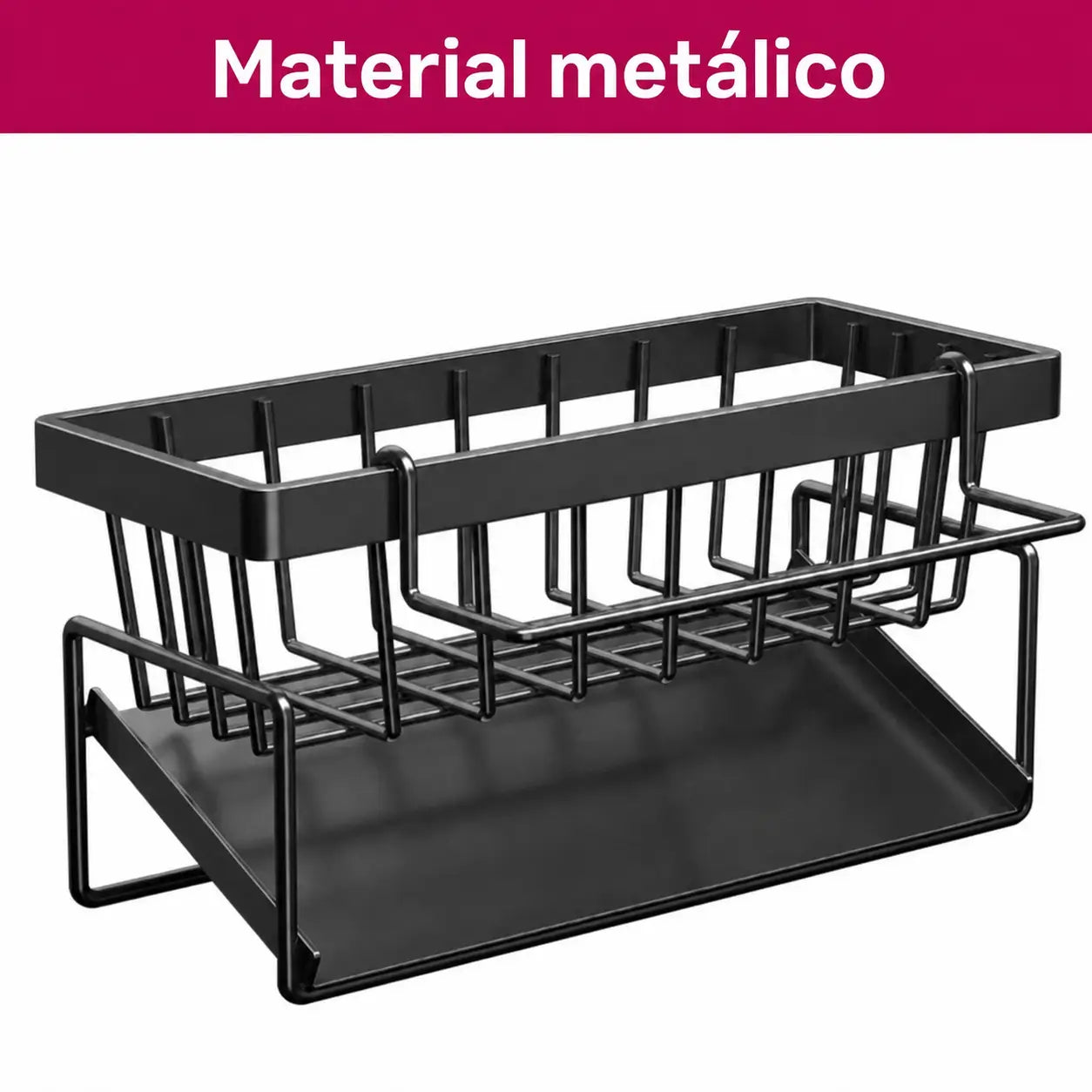 Caddy organizador de pia com porta-esponja, divisória e suporte alto para escova, ideal para cozinha compacta, bancada limpa e utensílios à mão