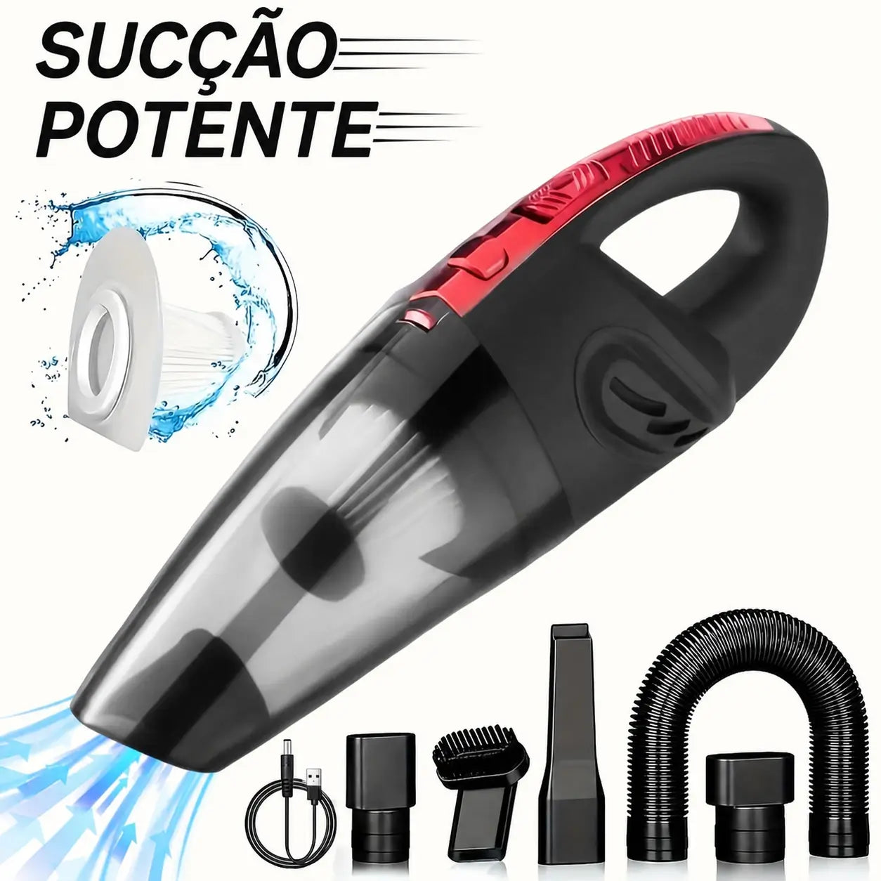 Aspirador de pó portátil sem fio com sucção forte e acessórios para limpar carro, sofá, teclado, pelos de pets e migalhas no dia a dia