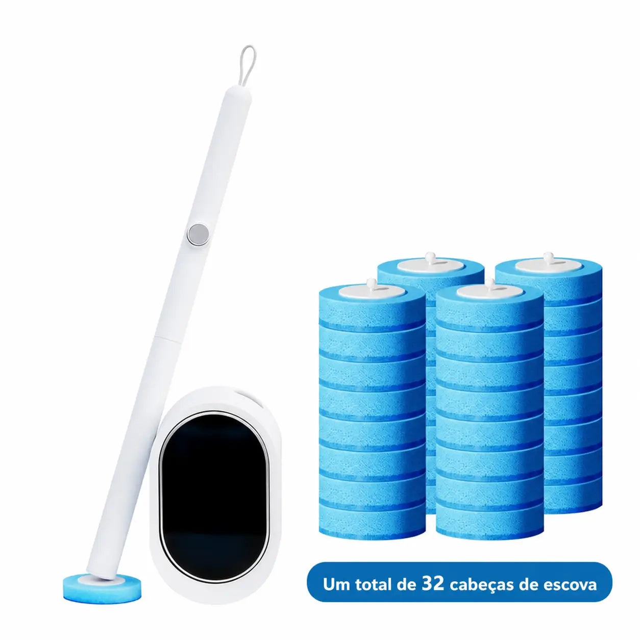 Escova sanitária com refis descartáveis autolimpantes e solução de limpeza para banheiro sem sujeira e sem pré-enxágue no dia a dia prático