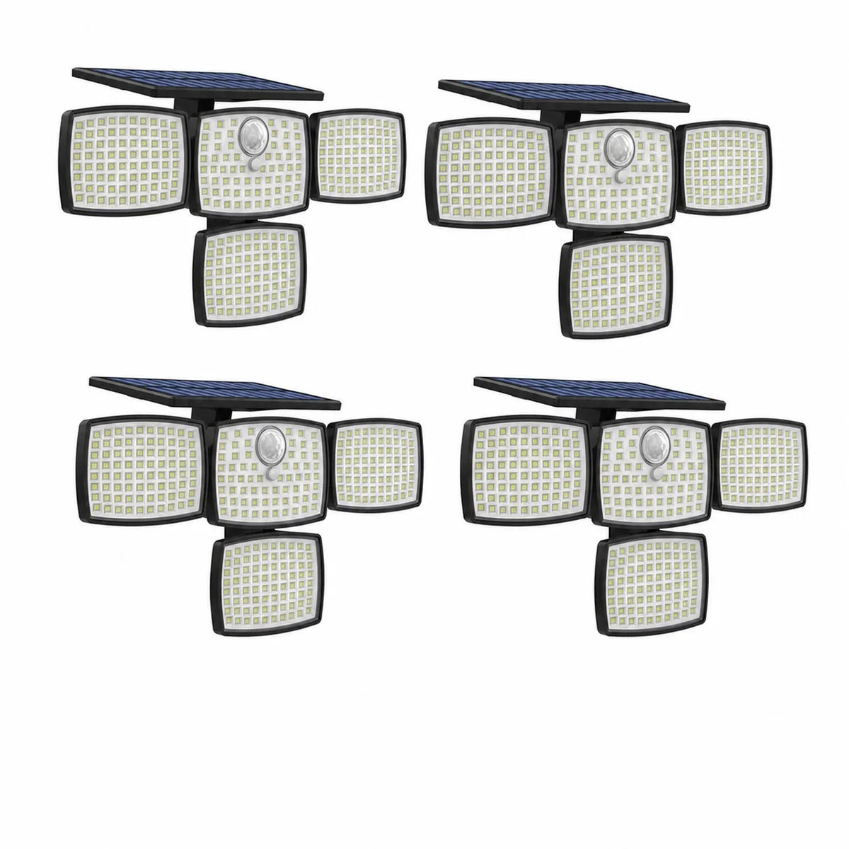 Luminária solar de parede 4500LM com sensor de movimento, controle remoto e 4 cabeças para quintal, jardim e áreas externas seguras