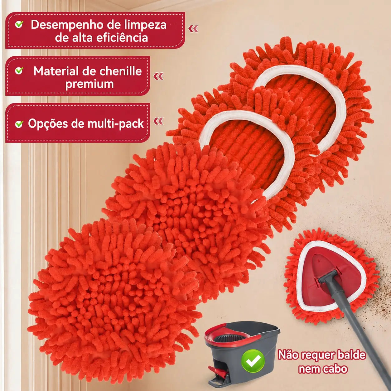 Cabeças de espanador em chenille para mop sistema 1 tanque, limpeza a seco de poeira, móveis, teto e persianas com instalação fácil