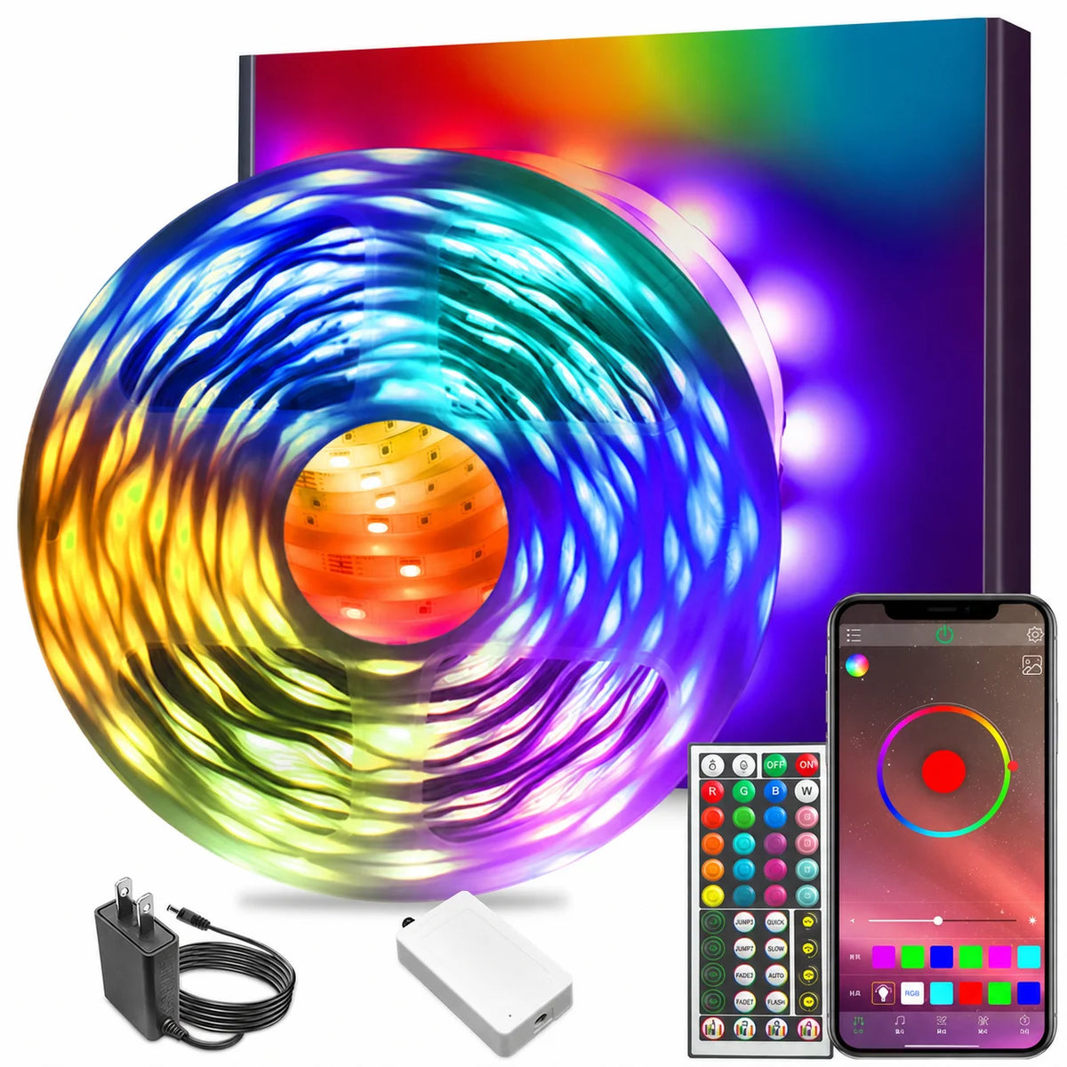 Fita de LED RGB 15 ou 30 m com Bluetooth, app e sincronização musical para quarto e festas