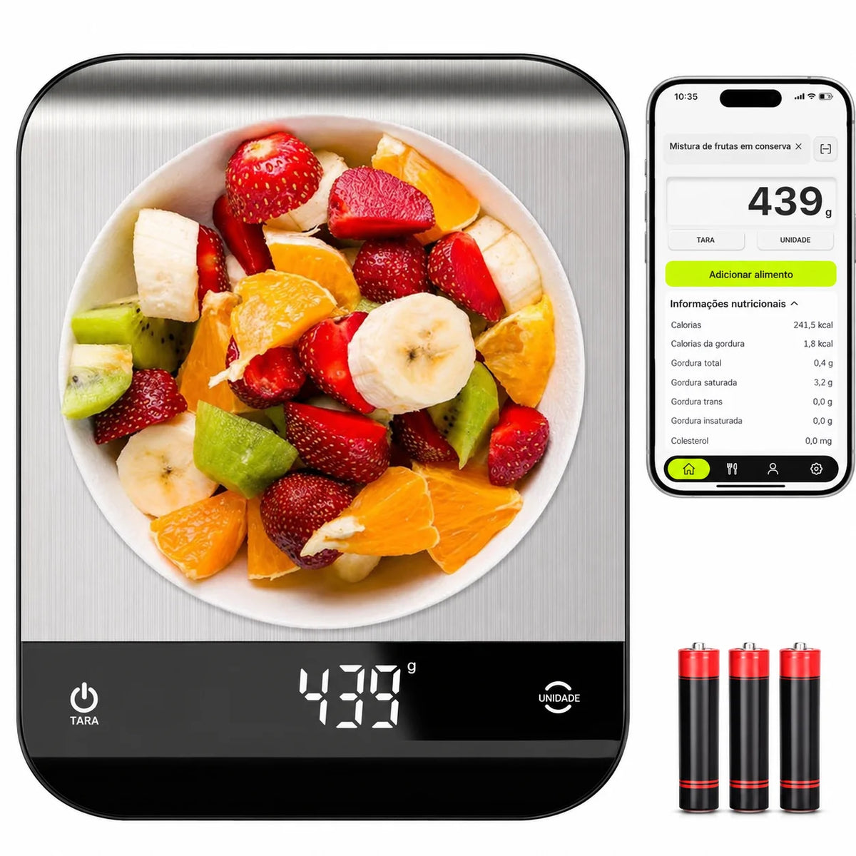 Balança digital de cozinha com tara e precisão de 1 g