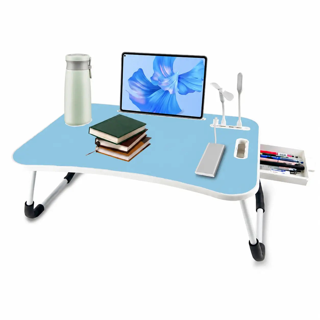 Mesa dobrável para notebook com 4 portas USB, porta-copos e gaveta para trabalhar ou estudar na cama com conforto