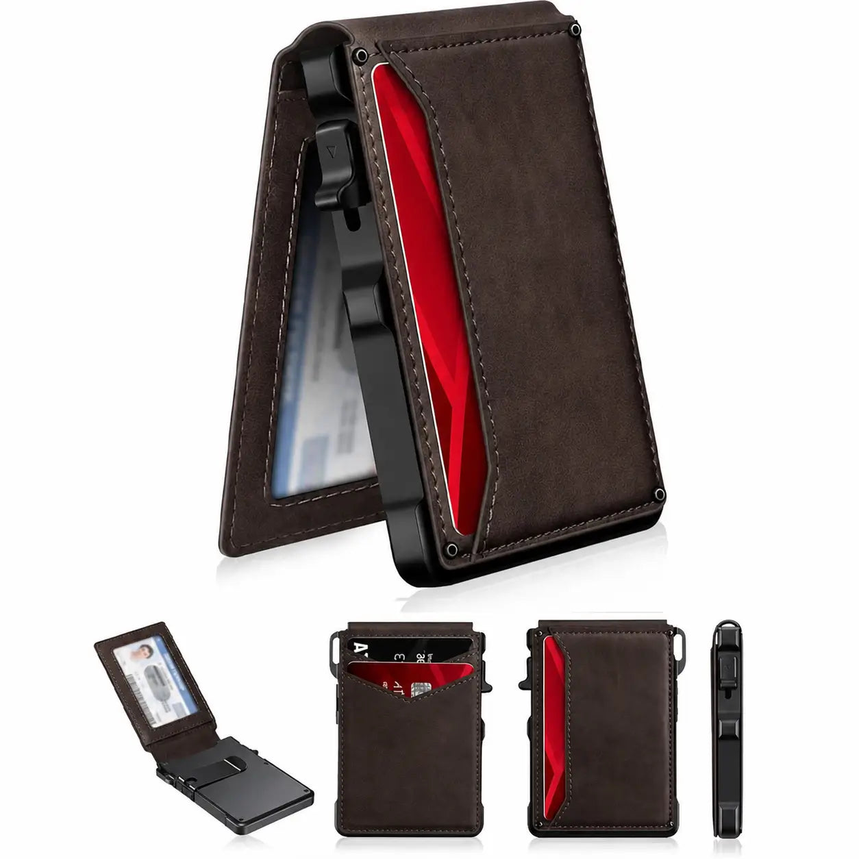 Carteira masculina slim com bloqueio RFID, porta-cartões pop-up e clipe de dinheiro para uso diário no bolso com janela para documento