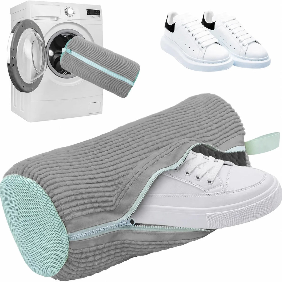 Saco protetor para lavar tênis na máquina com zíper e tela em poliéster para calçados esportivos, casuais e de lona diversos
