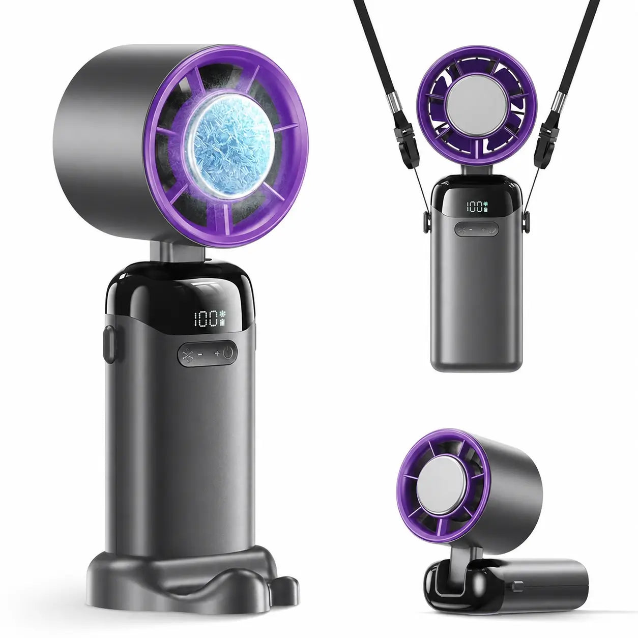 Ventilador portátil turbo 4 em 1 com 200 velocidades, display LED e bateria 3600 mAh para viagem, mesa e pescoço
