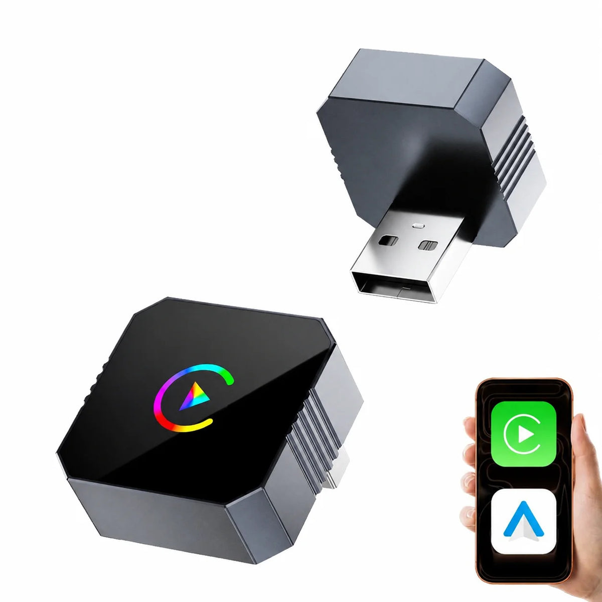 Adaptador CarPlay e Android Auto sem fio com 2 cabos
