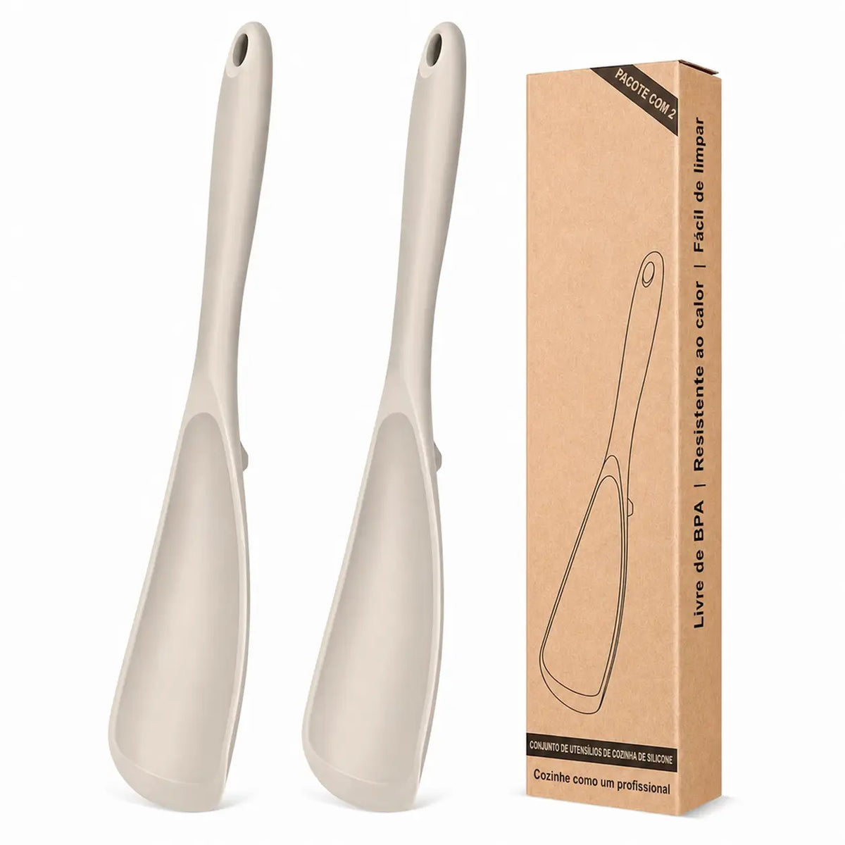 Kit 2 Colheres Espátulas de Silicone Antiaderente, Livre de BPA e Resistente ao Calor