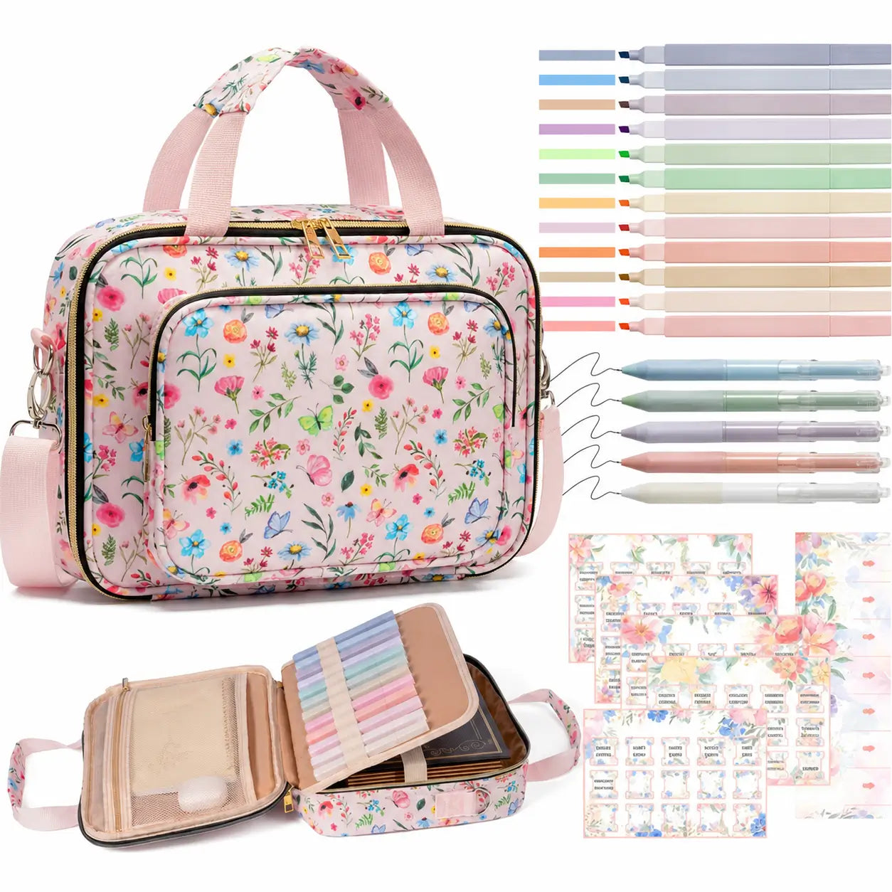 Capa bolsa para Bíblia com alça ajustável, bolsos organizadores e kit marca-textos para estudo, igreja e journaling cristão no dia a dia