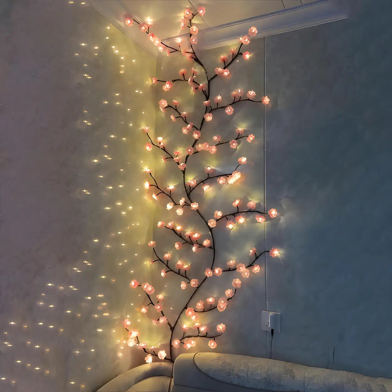 Luz decorativa de galhos com 144 LEDs USB, resistente ao tempo, para sala, quarto, varanda e festas em casa com instalação fácil