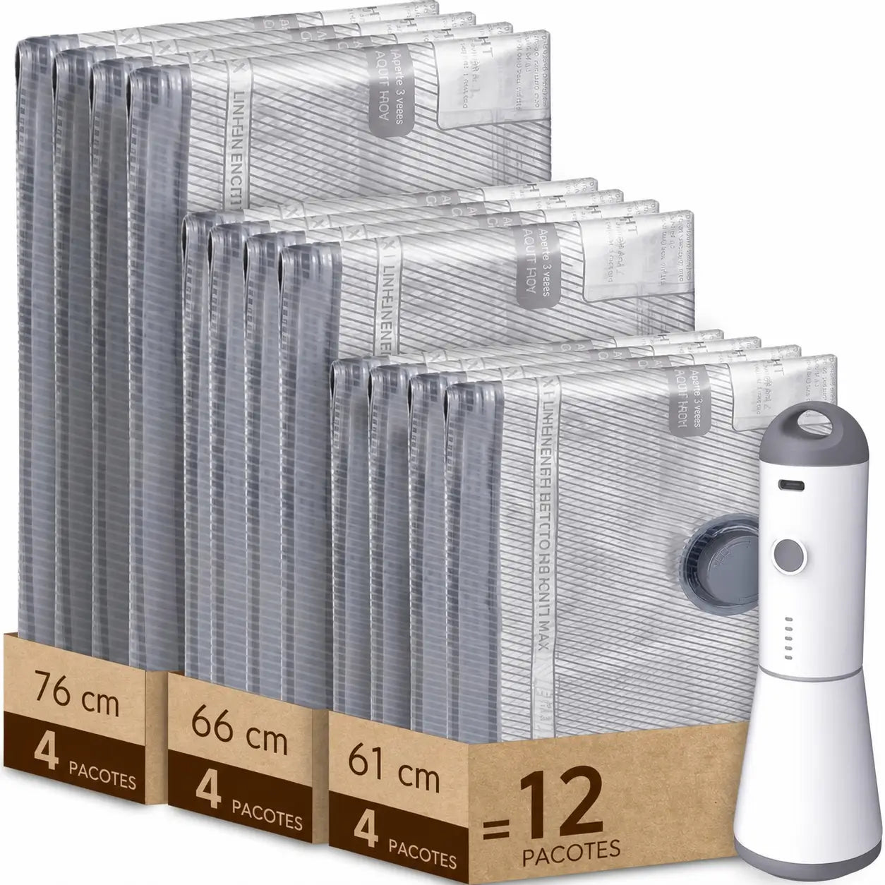Kit de sacos a vácuo para viagem com bomba USB recarregável, economiza espaço na mala ao organizar roupas e casacos