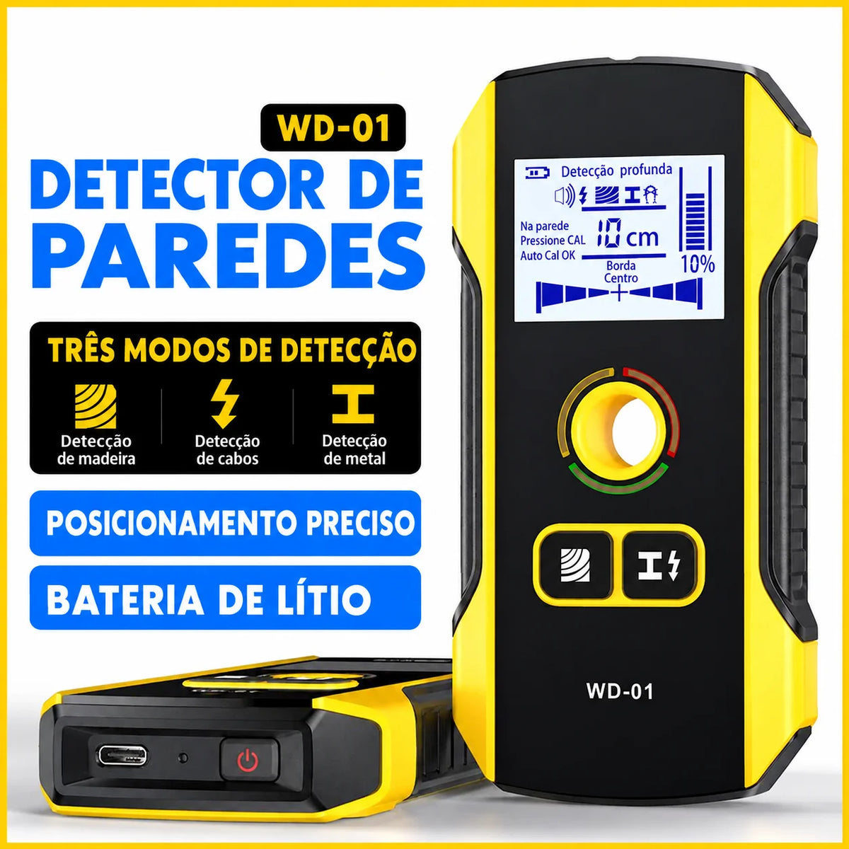 Detector de parede digital com 3 modos de detecção