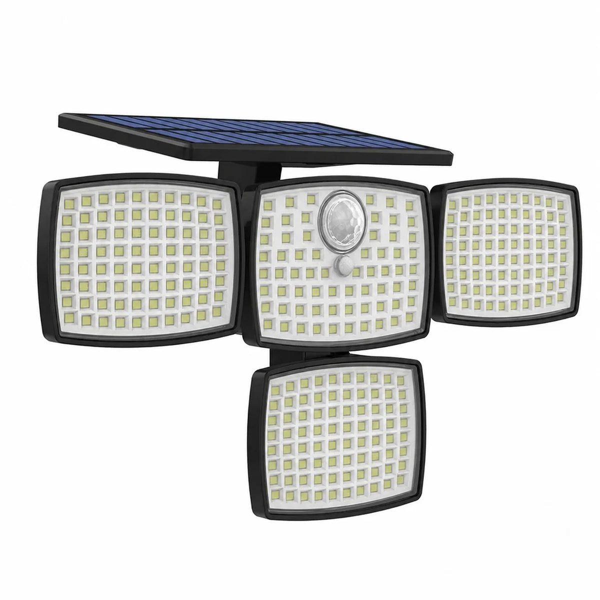 Luminária solar de parede 4500LM com sensor de movimento, controle remoto e 4 cabeças para quintal, jardim e áreas externas seguras