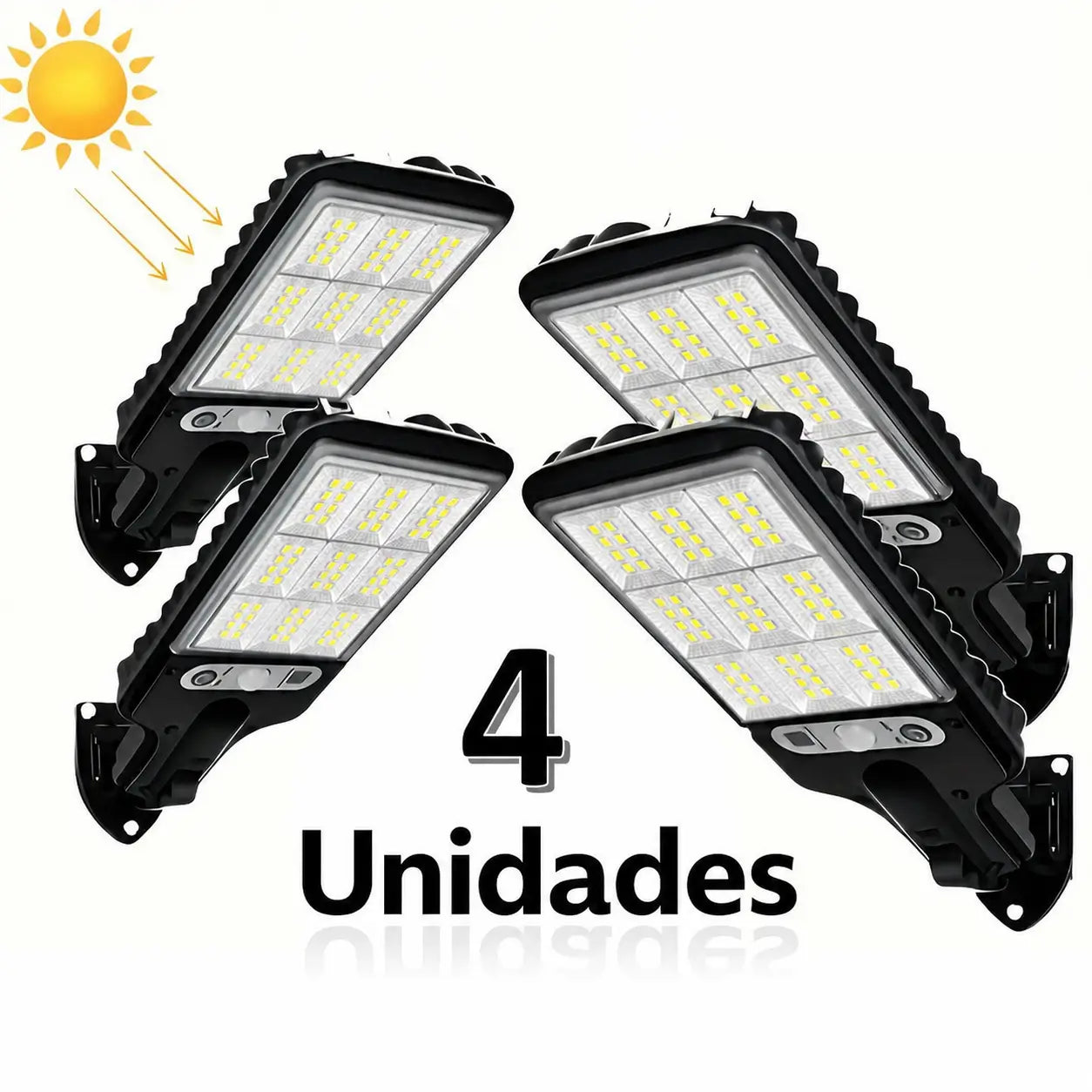 Kit 4 luminárias solares LED para área externa com sensor de presença, controle remoto e 3 modos para quintal e garagem
