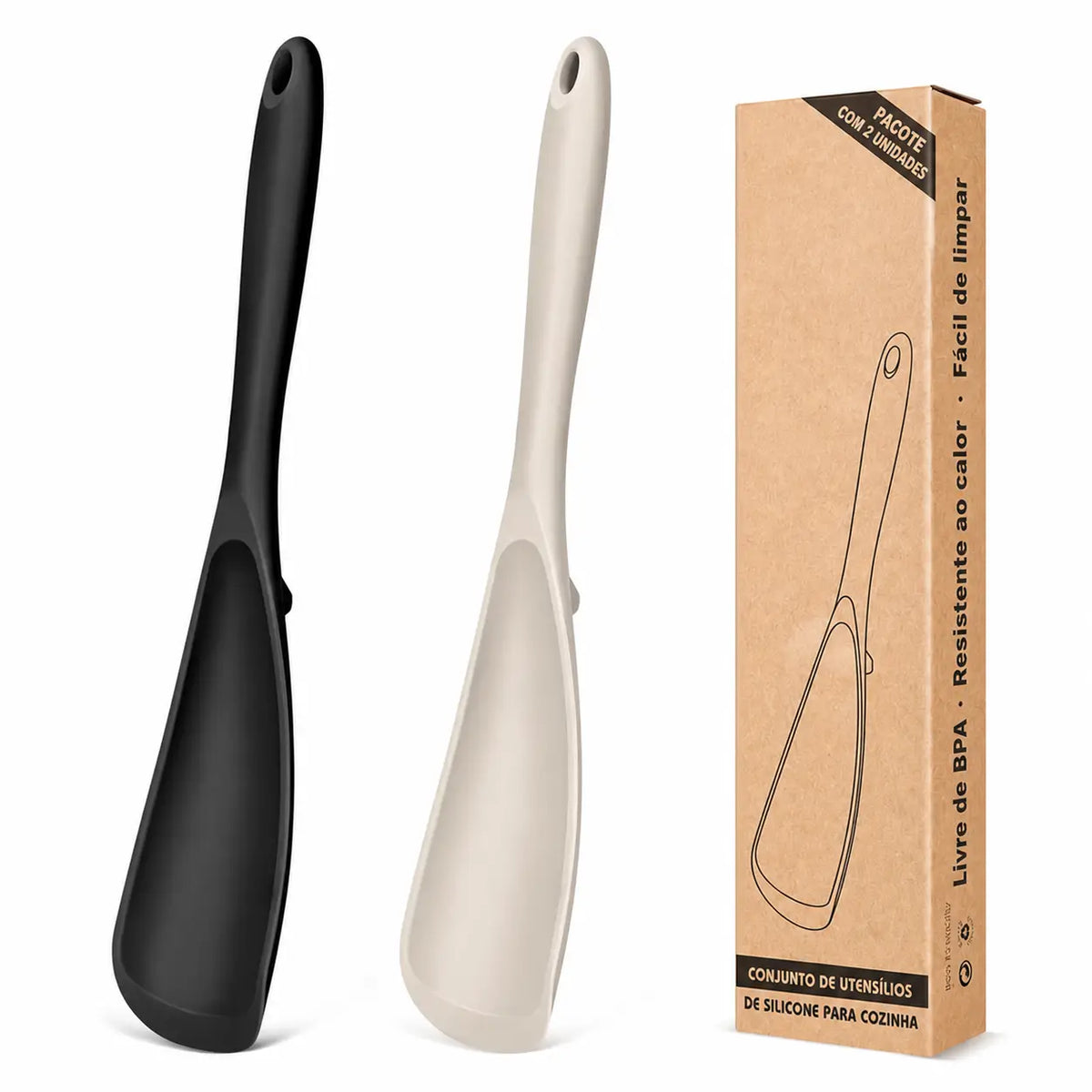 Kit 2 Colheres Espátulas de Silicone Antiaderente, Livre de BPA e Resistente ao Calor