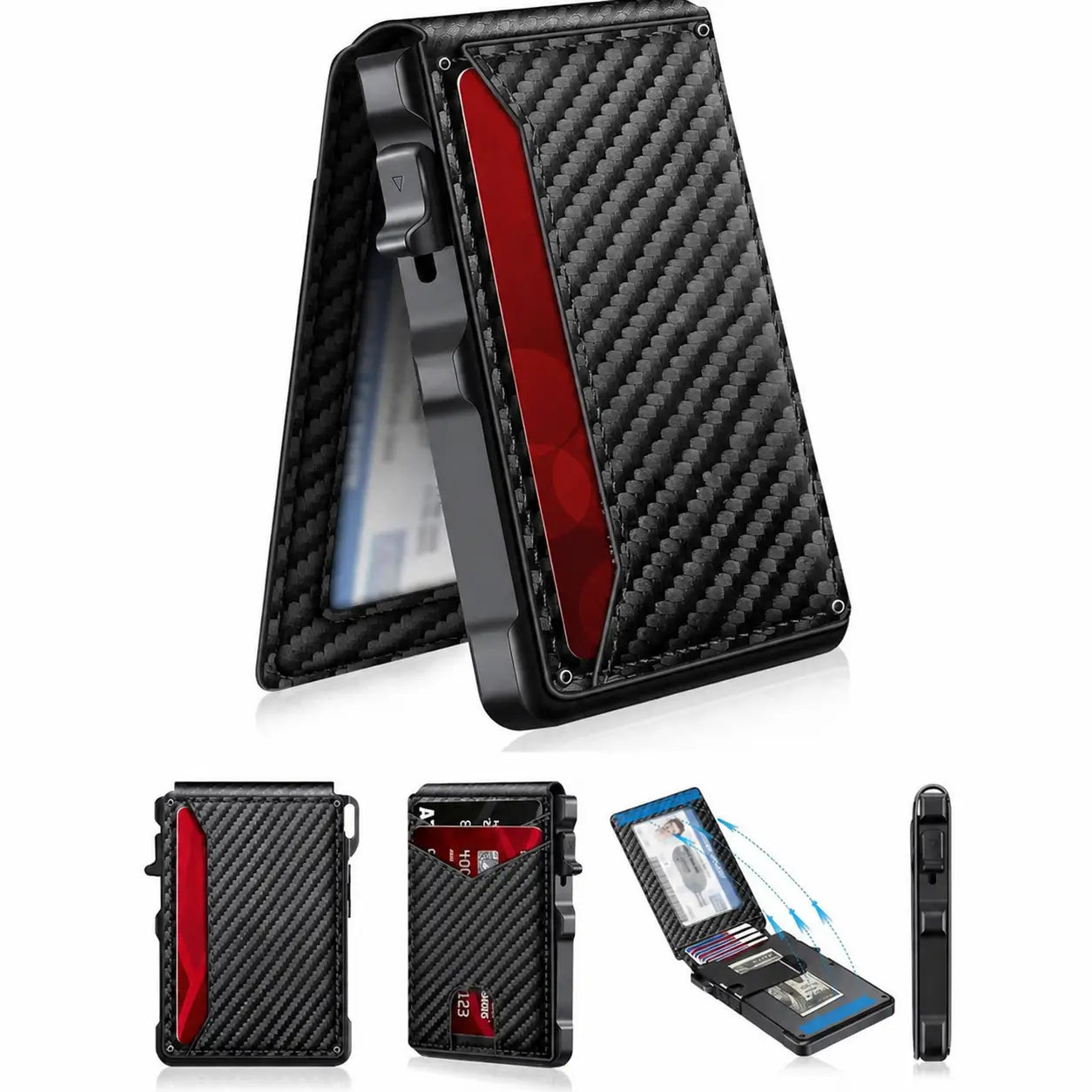 Carteira masculina slim com bloqueio RFID, porta-cartões pop-up e clipe de dinheiro para uso diário no bolso com janela para documento