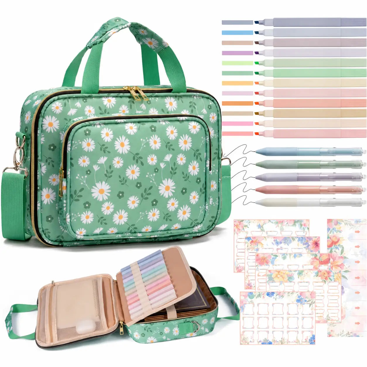 Capa bolsa para Bíblia com alça ajustável, bolsos organizadores e kit marca-textos para estudo, igreja e journaling cristão no dia a dia