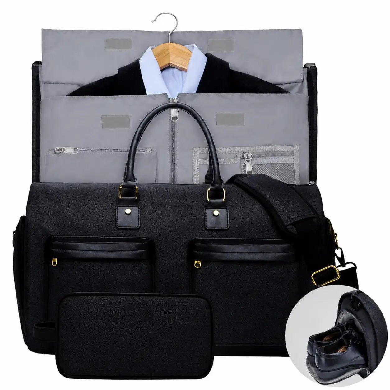 Bolsa mala de viagem 57L resistente à água com porta-terno e sapateira para bordo, academia e fim de semana de homens e mulheres