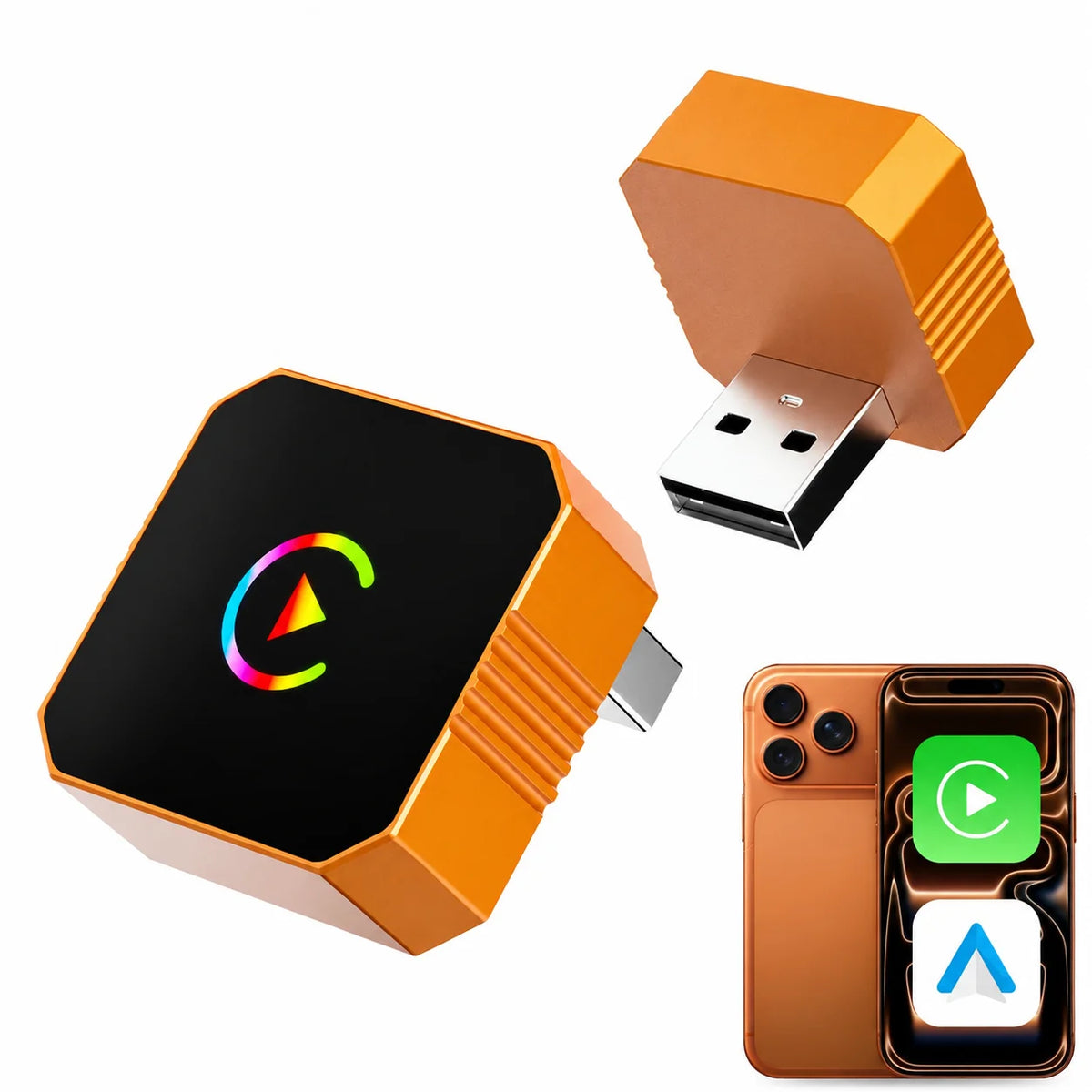 Adaptador CarPlay e Android Auto sem fio com 2 cabos
