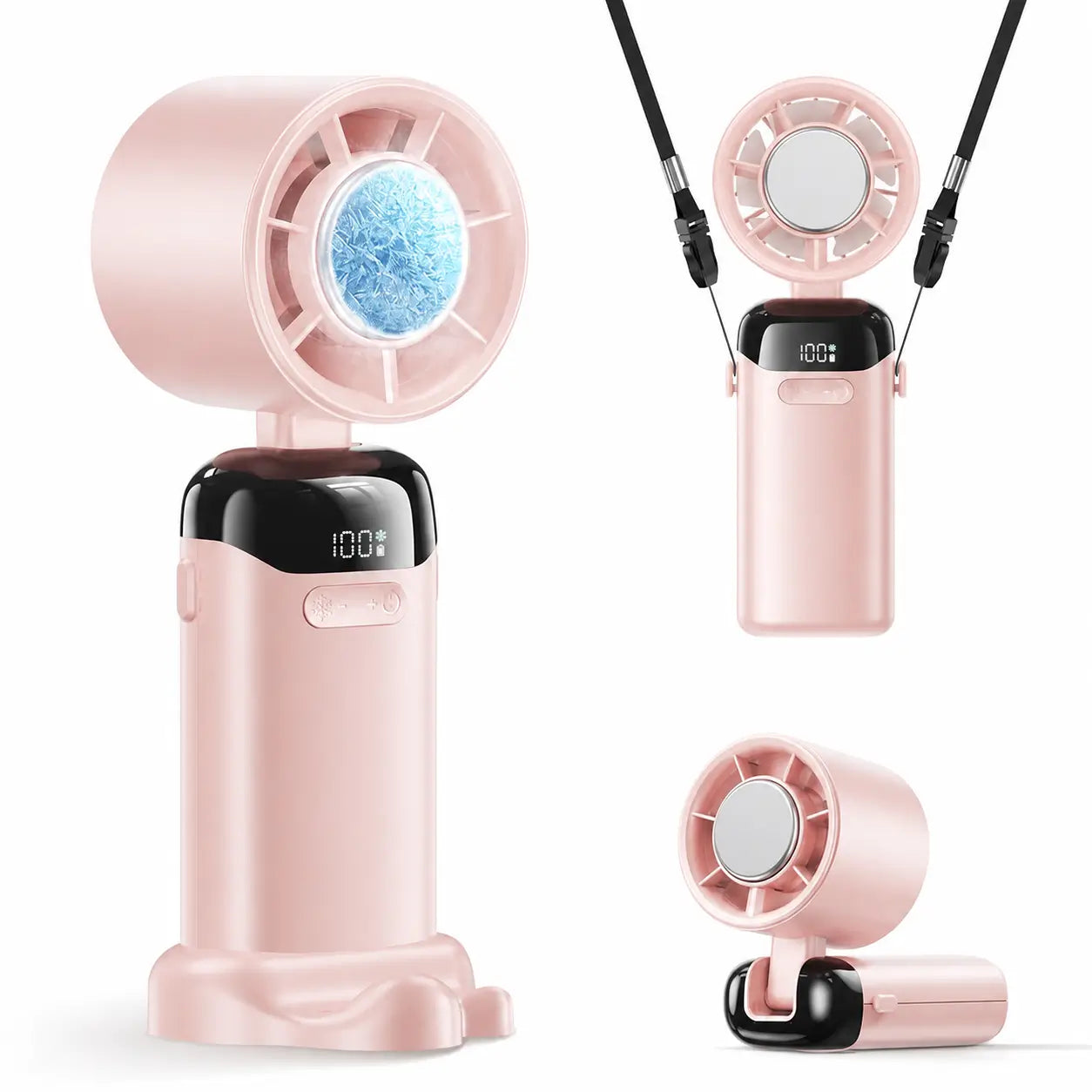 Ventilador portátil turbo 4 em 1 com 200 velocidades, display LED e bateria 3600 mAh para viagem, mesa e pescoço