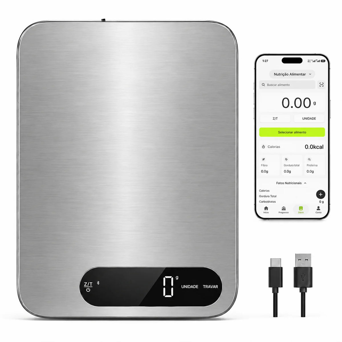 Balança digital de cozinha com tara e precisão de 1 g