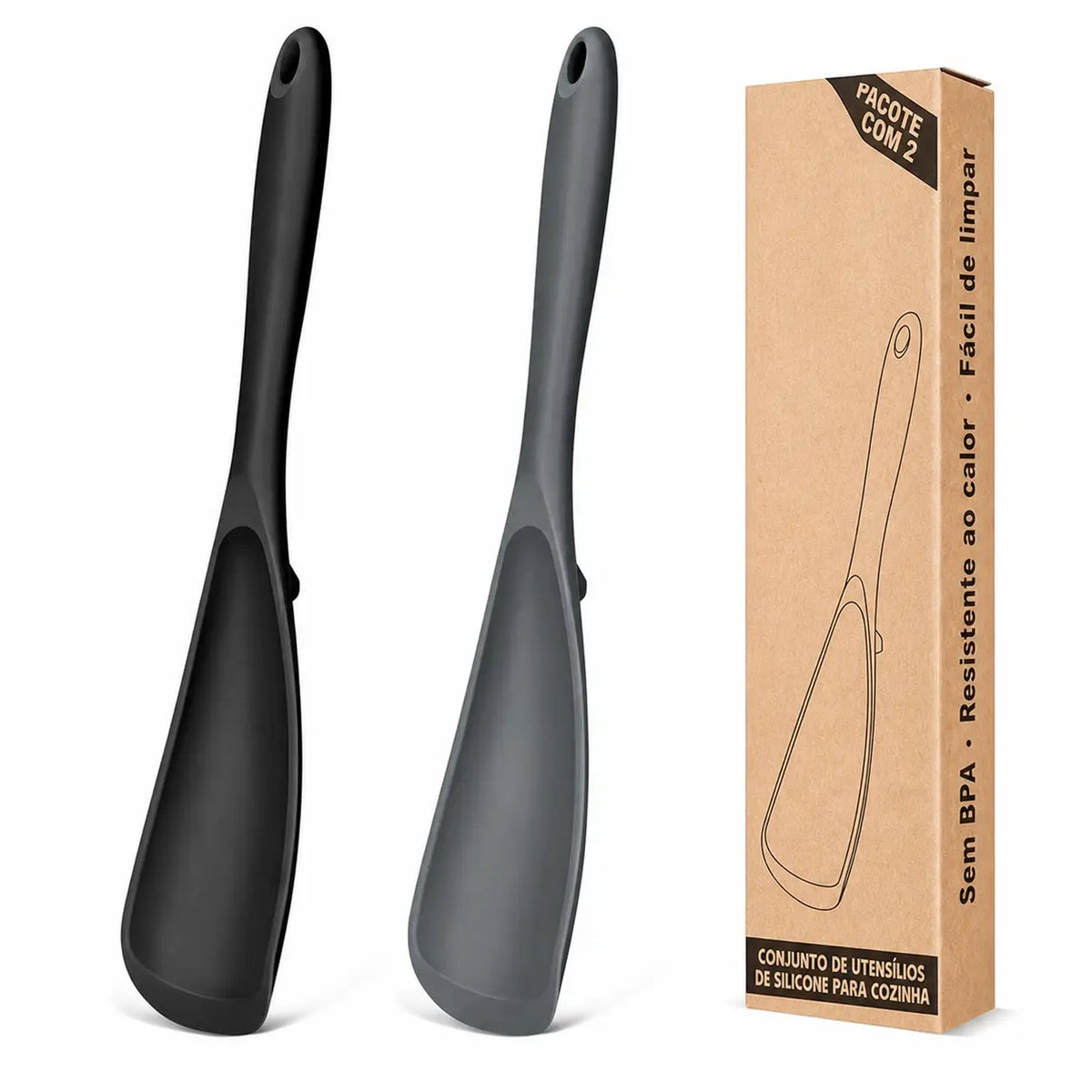 Kit 2 Colheres Espátulas de Silicone Antiaderente, Livre de BPA e Resistente ao Calor