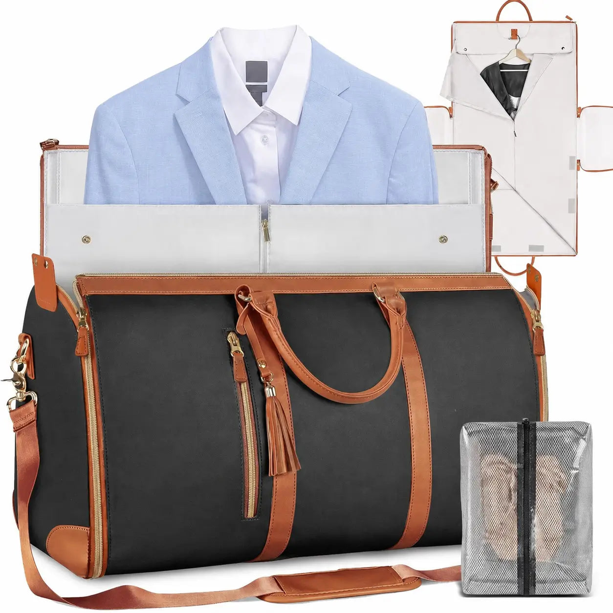 Bolsa mala de viagem 57L resistente à água com porta-terno e sapateira para bordo, academia e fim de semana de homens e mulheres