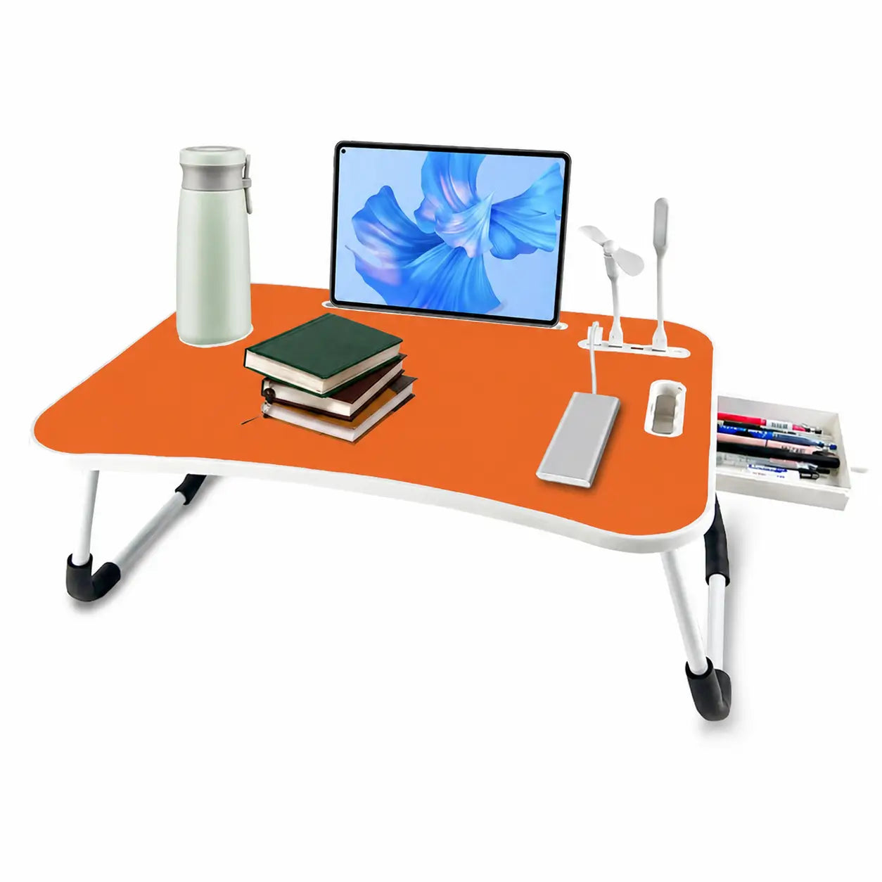 Mesa dobrável para notebook com 4 portas USB, porta-copos e gaveta para trabalhar ou estudar na cama com conforto